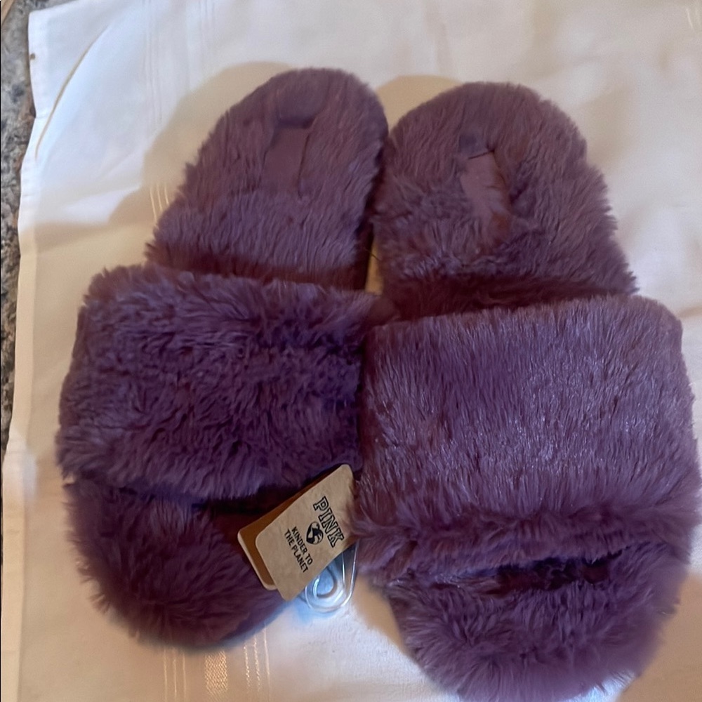 PINK by VS Purple Fuzzy Slippers